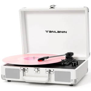 Record Player with Built-in Stereo Speakers 3-Speed Bluetooth Portable Suitcase Vinyl Record Player Treble & Bass Gain Belt Drive Vintage Turntable AUX Line-in/Out, White Record Player with Built-in Stereo Speakers 3-Speed Bluetooth Portable Suitcase Vinyl Record Player Treble & Bass Gain Belt Drive Vintage Turntable AUX Line-in/Out, White