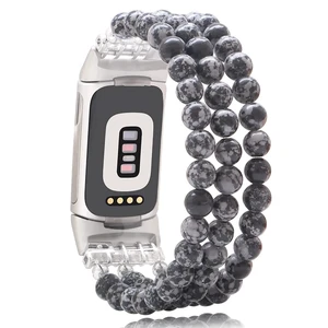Compatible with Fitbit Charge 6/5 Natural Gemstone Beaded Handmade Adjustable Bracelet Replacement Band for Women Compatible with Fitbit Charge 6/5 Natural Gemstone Beaded Handmade Adjustable Bracelet Replacement Band for Women
