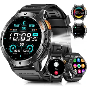Military Smart Watches for Men with Bluetooth Call, 1.43" AMOLED Waterproof Smartwatch with Flashlight, 111 Sport Modes, 530mAh Heart Rate/Sleep Monitor for Android iOS Military Smart Watches for Men with Bluetooth Call, 1.43" AMOLED Waterproof Smartwatch with Flashlight, 111 Sport Modes, 530mAh Heart Rate/Sleep Monitor for Android iOS