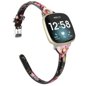 Compatible with Fitbit Versa 4/Versa 3/Sense 2/Sense Band for Women, Slim & Thin Leather Straps Bracelet Wristband for Fitbit Versa 4/ Fitbit Sense Smartwatch, Pink Floral Compatible with Fitbit Versa 4/Versa 3/Sense 2/Sense Band for Women, Slim & Thin Leather Straps Bracelet Wristband for Fitbit Versa 4/ Fitbit Sense Smartwatch, Pink Floral