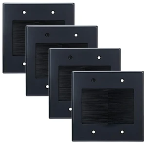 2 Gang Brush Wall Plate (Black, 4 Pack), Double Gang Cable Wall Plate for Power Cords, Low Voltage Cables and Wires in-Wall Hiding 2 Gang Brush Wall Plate (Black, 4 Pack), Double Gang Cable Wall Plate for Power Cords, Low Voltage Cables and Wires in-Wall Hiding