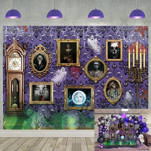 Halloween Haunted House Frame Backdrop 8x6FT Purple Spooky Ghost Ghost Spider Background Halloween Magic Wall Decorations Supplies Photo Props Halloween Haunted House Frame Backdrop 8x6FT Purple Spooky Ghost Ghost Spider Background Halloween Magic Wall Decorations Supplies Photo Props