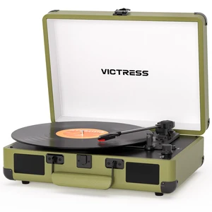 Vinyl Record Player with Bluetooth in/Out, Retro Portable Suitcase Record Player, 3-Speed LP Turntable with USB Vinyl to MP3 Conversion, Stereo Speakers, RCA & Headphone Jack, Olive Green Vinyl Record Player with Bluetooth in/Out, Retro Portable Suitcase Record Player, 3-Speed LP Turntable with USB Vinyl to MP3 Conversion, Stereo Speakers, RCA & Headphone Jack, Olive Green