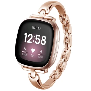 Silm Metal Band Compatible with Fitbit Versa 4/Fitbit Sense 2,Rose Gold Band Cute Women, Bling Jewelry Strap Replacement Compatible for Fitbit Sense/Versa 3 Women Silm Metal Band Compatible with Fitbit Versa 4/Fitbit Sense 2,Rose Gold Band Cute Women, Bling Jewelry Strap Replacement Compatible for Fitbit Sense/Versa 3 Women