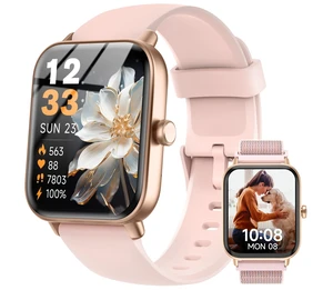 Smart Watch for Women, Fitness Tracker iOS Android,Blush Pink 1.85" HD Smartwatch, Calling, 2 Bands (Silicone+Woven), Alexa, Heart Rate/Sleep Monitor, Waterproof, Watch Gift for Women Smart Watch for Women, Fitness Tracker iOS Android,Blush Pink 1.85" HD Smartwatch, Calling, 2 Bands (Silicone+Woven), Alexa, Heart Rate/Sleep Monitor, Waterproof, Watch Gift for Women