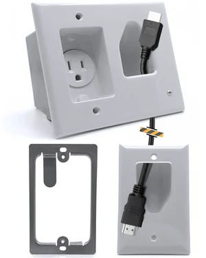 Datacomm Recessed Low Voltage Cable Plate with Recessed Power Kit - White - DATACOMM RECSSD CBL PLTE REMLDNG KT ELEC OTLT WHT (45-0021-WH-KIT) Datacomm Recessed Low Voltage Cable Plate with Recessed Power Kit - White - DATACOMM RECSSD CBL PLTE REMLDNG KT ELEC OTLT WHT (45-0021-WH-KIT)