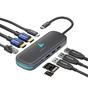 Type C 9 in 1 Docking Station with 2XUSB 5Gbps, 2X4K HDMI, Gigabit Ethernet, SD & TF Card Reader, PD 100W, USB 2.0, USB-C Hub, Compatible with Thunderbolt 4, macOS, Windows, Android & iOS Type C 9 in 1 Docking Station with 2XUSB 5Gbps, 2X4K HDMI, Gigabit Ethernet, SD & TF Card Reader, PD 100W, USB 2.0, USB-C Hub, Compatible with Thunderbolt 4, macOS, Windows, Android & iOS