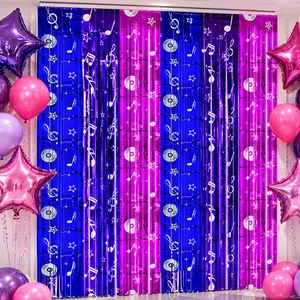 Blue Purple Pink Foil Fringe Curtains Streamers Party Backdrop, 4 Pack 3.28 x 6.57 Ft Music Notes Tinsel Metallic Backdrop Banner Photo Booth Props for Kpop Disco Party Decor Supplies Blue Purple Pink Foil Fringe Curtains Streamers Party Backdrop, 4 Pack 3.28 x 6.57 Ft Music Notes Tinsel Metallic Backdrop Banner Photo Booth Props for Kpop Disco Party Decor Supplies