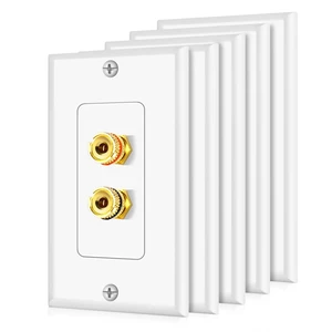 Home Theater Wall Plate - Banana Plug Wall Plate, 1 Speaker Wire Wall Plate with Gold-Plated Terminals, Single Gang Audio Wall Plate, in-Wall Surround Sound Connection Plates, White, 5 Pack Home Theater Wall Plate - Banana Plug Wall Plate, 1 Speaker Wire Wall Plate with Gold-Plated Terminals, Single Gang Audio Wall Plate, in-Wall Surround Sound Connection Plates, White, 5 Pack