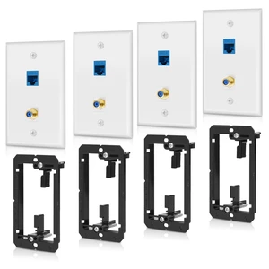 4 Pack Ethernet Coax Ethernet Wall Plate with Low Voltage Mounting Bracket F Type Keystone Jack, Cat6 RJ45 Female to Female, Cable Pass Through In-Wall Management Network TV Wire Connector Plates 4 Pack Ethernet Coax Ethernet Wall Plate with Low Voltage Mounting Bracket F Type Keystone Jack, Cat6 RJ45 Female to Female, Cable Pass Through In-Wall Management Network TV Wire Connector Plates