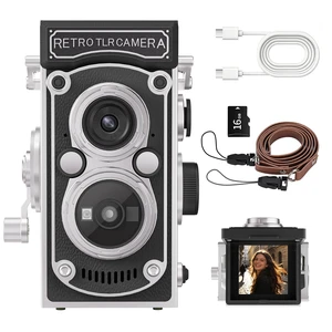 Mini Retro TLR Digital Camera, Portable 24MP 1080P FHD Vintage Point and Shoot Pocket Travel Camera with Twin Lens, Autofocus, 16X Digital Zoom, 16GB Card, for Beginners, Teens & Adults - Black Mini Retro TLR Digital Camera, Portable 24MP 1080P FHD Vintage Point and Shoot Pocket Travel Camera with Twin Lens, Autofocus, 16X Digital Zoom, 16GB Card, for Beginners, Teens & Adults - Black