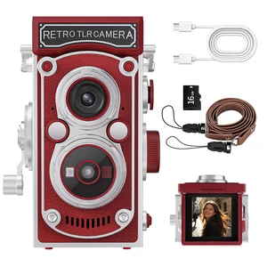 Mini Retro TLR Digital Camera, Portable 24MP 1080P FHD Vintage Point and Shoot Pocket Travel Camera with Twin Lens, Autofocus, 16X Digital Zoom, 16GB Card, for Beginners, Teens & Adults - Red Mini Retro TLR Digital Camera, Portable 24MP 1080P FHD Vintage Point and Shoot Pocket Travel Camera with Twin Lens, Autofocus, 16X Digital Zoom, 16GB Card, for Beginners, Teens & Adults - Red