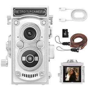 Mini Retro TLR Digital Camera, Portable 24MP 1080P FHD Vintage Point and Shoot Pocket Travel Camera with Twin Lens, Autofocus, 16X Digital Zoom, 16GB Card, for Beginners, Teens & Adults - White Mini Retro TLR Digital Camera, Portable 24MP 1080P FHD Vintage Point and Shoot Pocket Travel Camera with Twin Lens, Autofocus, 16X Digital Zoom, 16GB Card, for Beginners, Teens & Adults - White
