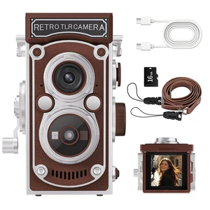 Mini Retro TLR Digital Camera, Portable 24MP 1080P FHD Vintage Point and Shoot Pocket Travel Camera with Twin Lens, Autofocus, 16X Digital Zoom, 16GB Card, for Beginners, Teens & Adults - Brown Mini Retro TLR Digital Camera, Portable 24MP 1080P FHD Vintage Point and Shoot Pocket Travel Camera with Twin Lens, Autofocus, 16X Digital Zoom, 16GB Card, for Beginners, Teens & Adults - Brown