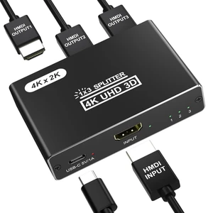 HDMI Splitter 1 in 3 Out, 4K HDMI Distributor for Triple Monitors, HDMI Splitter Copy 1 Source to 3 Displays at The Same Time for TV/Monitor/Projector/PS5/Laptop/STB (Power Cable Must Be Connected) HDMI Splitter 1 in 3 Out, 4K HDMI Distributor for Triple Monitors, HDMI Splitter Copy 1 Source to 3 Displays at The Same Time for TV/Monitor/Projector/PS5/Laptop/STB (Power Cable Must Be Connected)