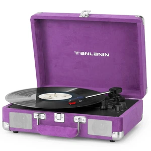 Velvet Record Player with Built-in Speakers, Bass/Treble Control, Purple Vintage portable suitcase turntable Bluetooth input, 3-speed auto stop, RCA/AUX/headphone jack, home décor gift for dorms Velvet Record Player with Built-in Speakers, Bass/Treble Control, Purple Vintage portable suitcase turntable Bluetooth input, 3-speed auto stop, RCA/AUX/headphone jack, home décor gift for dorms