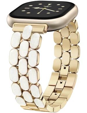 Resin Metal Band Compatible with Fitbit Versa 4 Bands for Women/Sense 2/Sense/Versa 3, Jewelry-Style Dressy Bracelet with No-Tool Adjustment, Elegant Lightweight Strap for Work & Daily Resin Metal Band Compatible with Fitbit Versa 4 Bands for Women/Sense 2/Sense/Versa 3, Jewelry-Style Dressy Bracelet with No-Tool Adjustment, Elegant Lightweight Strap for Work & Daily