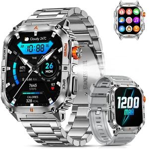 Military Smart Watch for Men, 1200mAh Battery, Flashlight, Bluetooth Call 2.0" AMOLED Display, 2 Bands, 110+ Sports Modes, 5ATM Waterproof, 200+ Watch Faces, Fitness Tracker for Android & iPhone Military Smart Watch for Men, 1200mAh Battery, Flashlight, Bluetooth Call 2.0" AMOLED Display, 2 Bands, 110+ Sports Modes, 5ATM Waterproof, 200+ Watch Faces, Fitness Tracker for Android & iPhone