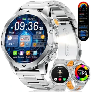 1.53'' Smart Watches for Men with 1000mAh Battery/Flashlight, Military Smart Watch with 120+ Sports Modes, Heart Rate/Sleep Monitor/IP68 Waterproof, Fitness Tracker for Android iOS, Silver 1.53'' Smart Watches for Men with 1000mAh Battery/Flashlight, Military Smart Watch with 120+ Sports Modes, Heart Rate/Sleep Monitor/IP68 Waterproof, Fitness Tracker for Android iOS, Silver