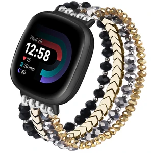 Bracelet Compatible with Fitbit Versa 4 Bands/3/Sense/Sense 2 for Women, Handmade Beaded Elastic Replacement Wristband for Fitbit Versa 4/3/Sense/Sense 2 Smartwatch Bracelet Compatible with Fitbit Versa 4 Bands/3/Sense/Sense 2 for Women, Handmade Beaded Elastic Replacement Wristband for Fitbit Versa 4/3/Sense/Sense 2 Smartwatch