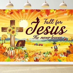 Fall for Jesus Backdrop Banner 8x6FT Autumn Thanksgiving Party Decorations He Never Leaves Background Pumpkin Maple Leaf Friendsgiving Christian Religion Supplies Photo Props Fall for Jesus Backdrop Banner 8x6FT Autumn Thanksgiving Party Decorations He Never Leaves Background Pumpkin Maple Leaf Friendsgiving Christian Religion Supplies Photo Props