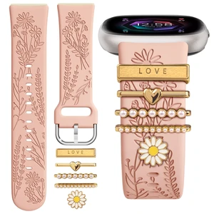Floral Engraved Bands Compatible with Fitbit Versa 4/Versa 3/Sense 2/Sense Band with Charms, Soft Silicone Sport Fancy Replacement Wristbands Strap with Cute Decorative Rings Accessories for Women Floral Engraved Bands Compatible with Fitbit Versa 4/Versa 3/Sense 2/Sense Band with Charms, Soft Silicone Sport Fancy Replacement Wristbands Strap with Cute Decorative Rings Accessories for Women