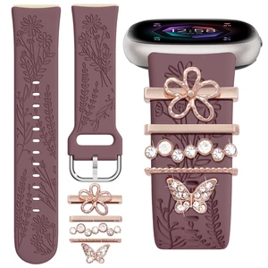 Floral Engraved Bands Compatible with Fitbit Versa 4/Versa 3/Sense 2/Sense Band with Charms, Soft Silicone Sport Fancy Replacement Wristbands Strap with Cute Decorative Rings Accessories for Women Floral Engraved Bands Compatible with Fitbit Versa 4/Versa 3/Sense 2/Sense Band with Charms, Soft Silicone Sport Fancy Replacement Wristbands Strap with Cute Decorative Rings Accessories for Women