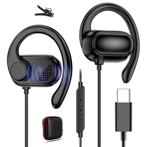 USB C Open-Ear Headphones with Earhook Mic & Volume Control Black Sport Wired Earbuds HiFi Stereo Anti-hurt Ear On-Ear Earphone for iPhone 18 Pro 17 16 15/Samsung S26 Kids School Chromebook USB C Open-Ear Headphones with Earhook Mic & Volume Control Black Sport Wired Earbuds HiFi Stereo Anti-hurt Ear On-Ear Earphone for iPhone 18 Pro 17 16 15/Samsung S26 Kids School Chromebook