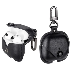 Case Cover for Air Pods 3 (2021), Leather Case with Secure Snap-Fastener Compatible with Apple AirPods 3rd Generation Charging Case - Black Case Cover for Air Pods 3 (2021), Leather Case with Secure Snap-Fastener Compatible with Apple AirPods 3rd Generation Charging Case - Black