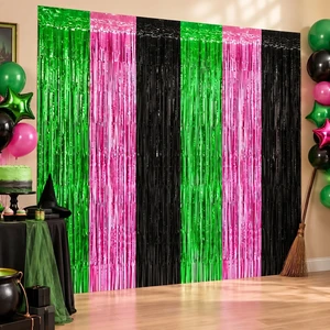 Pink Green Black Foil Fringe Curtains Birthday Party Decorations, 4 Pack 3.28 x 6.56 Ft Witch Themed Tinsel Streamer Backdrop Banner Photo Booth Props for Witch Themed Party Decor Supplies Favors Pink Green Black Foil Fringe Curtains Birthday Party Decorations, 4 Pack 3.28 x 6.56 Ft Witch Themed Tinsel Streamer Backdrop Banner Photo Booth Props for Witch Themed Party Decor Supplies Favors