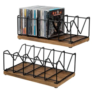 2 Pcs CD Rack Stand Holder, DVD Tower, Tabletop Compact Disc Case Organizer Storage - Holds 50 Jewel Cases, Vintage Rustic Burnt Solid Wood and Matte Black Metal 2 Pcs CD Rack Stand Holder, DVD Tower, Tabletop Compact Disc Case Organizer Storage - Holds 50 Jewel Cases, Vintage Rustic Burnt Solid Wood and Matte Black Metal