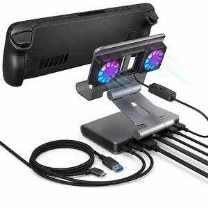 6-in-1 Steam Deck Dock with Dual Cooling Fans and RGB, 4K@60Hz HDMI, Gigabit Ethernet, 100W PD, 3 USB-A 3.0 Ports, Adjustable Docking Station for ROG Ally X, Legion Go and MSI Claw 6-in-1 Steam Deck Dock with Dual Cooling Fans and RGB, 4K@60Hz HDMI, Gigabit Ethernet, 100W PD, 3 USB-A 3.0 Ports, Adjustable Docking Station for ROG Ally X, Legion Go and MSI Claw