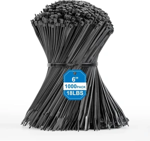 Small Zip Ties - 1000 Pcs Black Zip Ties 6 Inch for Cable Management 18lbs Tensile Strength Black Cable Ties, Self-Locking, UV & Flame Resistant, Nylon Zipties for Indoor and Outdoor Use Small Zip Ties - 1000 Pcs Black Zip Ties 6 Inch for Cable Management 18lbs Tensile Strength Black Cable Ties, Self-Locking, UV & Flame Resistant, Nylon Zipties for Indoor and Outdoor Use