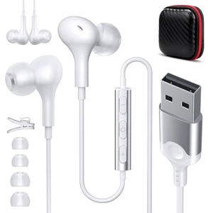 USB Earbuds Wired with Microphone for PC 7.5 Ft Cable, White USB Headset for School Computer Class, Wired USBA Headphone with Mic Stereo Cord Laptop Earphone for HP/Dell/Surface Meeting USB Earbuds Wired with Microphone for PC 7.5 Ft Cable, White USB Headset for School Computer Class, Wired USBA Headphone with Mic Stereo Cord Laptop Earphone for HP/Dell/Surface Meeting