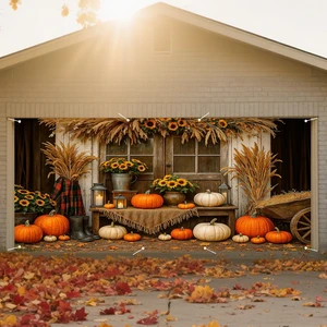 Fall Thanksgiving Garage Door Banner 6X13ft Polyester jackstraw garage door cover, rustic elements, fall door cover, Front house, Backyard (Farmstyle pumpkinwheat scene print) Fall Thanksgiving Garage Door Banner 6X13ft Polyester jackstraw garage door cover, rustic elements, fall door cover, Front house, Backyard (Farmstyle pumpkinwheat scene print)