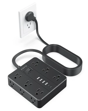 15FT Power Strip, Flat Plug Extension Cord with Multiple Outlets,Black 12 AC Outlets with 6 USB Ports (2 USB-C),Wall Mount for Home Office,Dorm 15FT Power Strip, Flat Plug Extension Cord with Multiple Outlets,Black 12 AC Outlets with 6 USB Ports (2 USB-C),Wall Mount for Home Office,Dorm