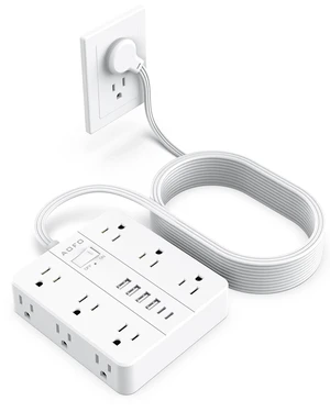 25FT Power Strip, Flat Plug Extension Cord with Multiple Outlets,White 12 AC Outlets with 6 USB Ports (2 USB-C),Wall Mount for Home Office,Dorm 25FT Power Strip, Flat Plug Extension Cord with Multiple Outlets,White 12 AC Outlets with 6 USB Ports (2 USB-C),Wall Mount for Home Office,Dorm