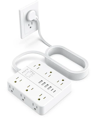 15FT Power Strip, Flat Plug Extension Cord with Multiple Outlets 12 AC Outlets with 6 USB Ports (2 USB-C), Wall Mount for Home Office,Dorm, White 15FT Power Strip, Flat Plug Extension Cord with Multiple Outlets 12 AC Outlets with 6 USB Ports (2 USB-C), Wall Mount for Home Office,Dorm, White