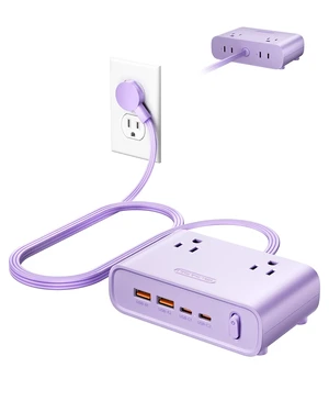 Purple Power Strip, 25W Max 8-in-1 with 4 AC, 4 USB(2 USB C) 10ft Flat Extension Cord, Power Strip with USB Ports, Outlet Extender for Home Office, School Dorm Room Essentials Purple Power Strip, 25W Max 8-in-1 with 4 AC, 4 USB(2 USB C) 10ft Flat Extension Cord, Power Strip with USB Ports, Outlet Extender for Home Office, School Dorm Room Essentials