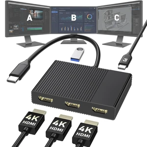 USB C to 3 HDMI Splitter Extended Display for 3 Monitors with PD/USB3.0 | 3 HDMI Docking Station Triple Monitor, 4K@60Hz HDMI Splitter 1 IN 3 OUT Extended Display, USB C to HDMi Multi Port Adapter