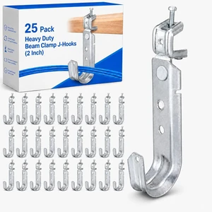 25 Pack Cable Support J Hook with Beam Clamp, 2 Inch Heavy Duty Metal Wire Cable Support J Hook Hangers for Wire Management 25 Pack Cable Support J Hook with Beam Clamp, 2 Inch Heavy Duty Metal Wire Cable Support J Hook Hangers for Wire Management