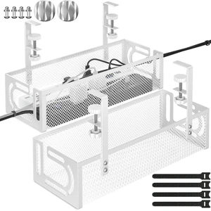 Under Desk Cable Management Tray, 15.7'' No Drill Steel Desk Cable Organizers, Wire Management Tray Cable Management Rack (2 Packs-White) Under Desk Cable Management Tray, 15.7'' No Drill Steel Desk Cable Organizers, Wire Management Tray Cable Management Rack (2 Packs-White)