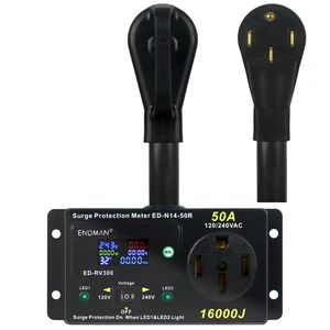 50 Amp RV Surge Protector with kWh Energy Monitor -16,000 Joules 16,000 Joules Lightning Protection - Digital Power Meter Display (Volts, Amps, Watts, Temp) for Motorhome (NEMA 14-50P) 50 Amp RV Surge Protector with kWh Energy Monitor -16,000 Joules 16,000 Joules Lightning Protection - Digital Power Meter Display (Volts, Amps, Watts, Temp) for Motorhome (NEMA 14-50P)