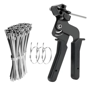 Stainless Steel Cable Tie Gun Black Kit, 100 Pack Metal Zip Ties,11.8" 100 × 11.8" heavy-duty 304 ties, 1 plier/gun, epoxy-coated, self-locking design for secure outdoor fastening Stainless Steel Cable Tie Gun Black Kit, 100 Pack Metal Zip Ties,11.8" 100 × 11.8" heavy-duty 304 ties, 1 plier/gun, epoxy-coated, self-locking design for secure outdoor fastening