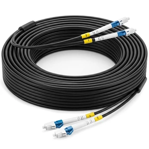 50M/164FT LC to LC Outdoor Armored Fiber Optic Single Mode Duplex 9/125um Cable Jumper Internet Cable with a Flange, Compatible with OS1/OS2, Low Friction Lszh, Black 50M/164FT LC to LC Outdoor Armored Fiber Optic Single Mode Duplex 9/125um Cable Jumper Internet Cable with a Flange, Compatible with OS1/OS2, Low Friction Lszh, Black