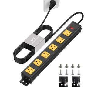 Long Power Strip, 6 Outlet Strip, Widely Spaced, 6FT 14AWG Cord Wall Mount, 1.97 Inch Spacing, 15A/1875W, Aluminum Housing, Surge Protection, ETL Listed for Garage, Home Office, School Long Power Strip, 6 Outlet Strip, Widely Spaced, 6FT 14AWG Cord Wall Mount, 1.97 Inch Spacing, 15A/1875W, Aluminum Housing, Surge Protection, ETL Listed for Garage, Home Office, School