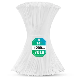 Zip Ties, 1200pcs Cable Zip Ties 14 Inch, Heavy Duty White Plastic Wire Ties with 70lb Tensile Strength, Self-Locking Nylon Cable Ties, Wire Management for Indoor and Outdoor Zip Ties, 1200pcs Cable Zip Ties 14 Inch, Heavy Duty White Plastic Wire Ties with 70lb Tensile Strength, Self-Locking Nylon Cable Ties, Wire Management for Indoor and Outdoor