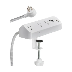 Eaton TLP308U20CLAMP Desk Clamp Surge Protector + USB & USB-C 3 Outlets, 510 Joules, 8ft Braided Extension Cord, EMI/RFI Filtering, Manufacturer's & $25,000 Insurance Eaton TLP308U20CLAMP Desk Clamp Surge Protector + USB & USB-C 3 Outlets, 510 Joules, 8ft Braided Extension Cord, EMI/RFI Filtering, Manufacturer's & $25,000 Insurance
