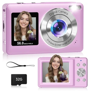 Compact Camera,56MP Dual-Screen Digital Camera for Teens with Auto Focus,Smile Capture,Anti-Shake,16X Zoom,32GB SD Card Camera Digital Gift for Boys Girls Teens Compact Camera,56MP Dual-Screen Digital Camera for Teens with Auto Focus,Smile Capture,Anti-Shake,16X Zoom,32GB SD Card Camera Digital Gift for Boys Girls Teens