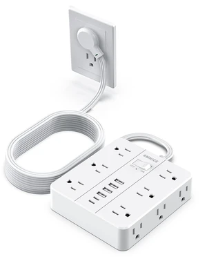 Power Strip 15 Ft Extension Cord, 12 Widely Spaced Outlets 6 USB (2 USB C) Ports, Ultra Thin Flat Plug Power Strip for Home, Office, Dorm Room Essentials Power Strip 15 Ft Extension Cord, 12 Widely Spaced Outlets 6 USB (2 USB C) Ports, Ultra Thin Flat Plug Power Strip for Home, Office, Dorm Room Essentials